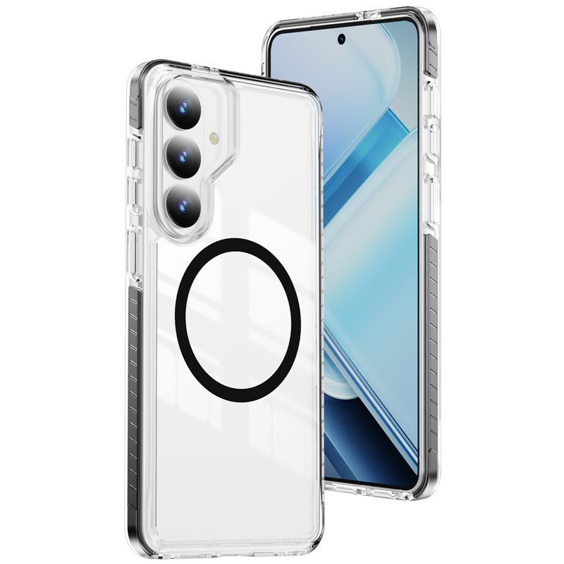 Suitable for Samsung S26 Ultra transparent phone case S25 crystal shield color stripe magnetic ring protective cover anti-drop armor Samsung S26 чёрный