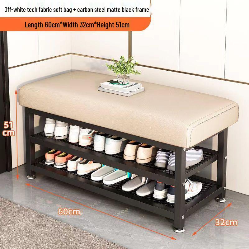 Wrought Iron Shoe Rack with Seating for Entryway