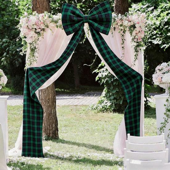 Giant Plaid Bow Decor for Room Wall Backdrop Oversized Large Green Bow Decoration 75x18 Inch Ribbon Tie for Baby Shower Wedding Birthday Party