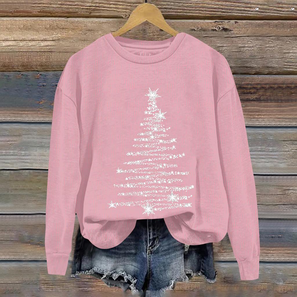 Ladies' Christmas Printed Casual Long Sleeved Round Neck Sports Hoodie Top