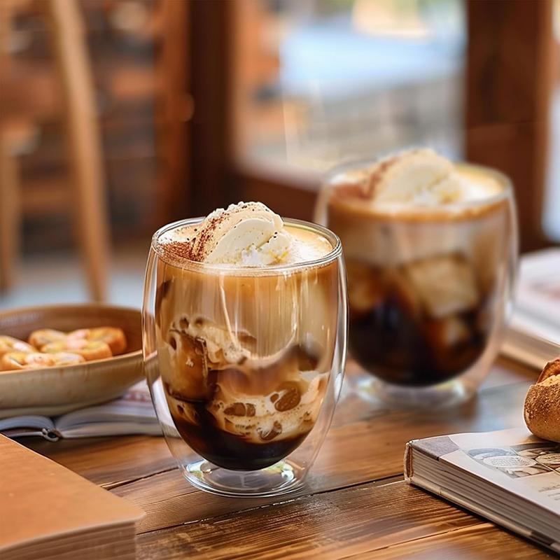 2Pcs 12OZ Double Wall Glass Cups Insulated Coffee Mug Tea Milk Juice Latte Cup Borosilicate Drinking Glasses for Ice Hot Drinks