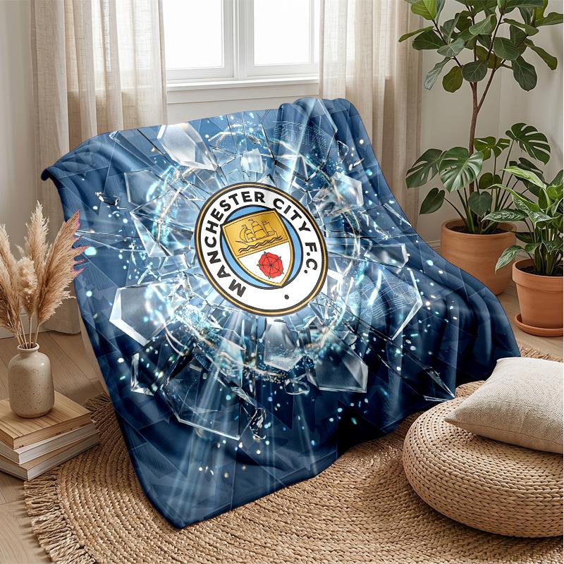 Manchester City Theme Blanket Soft Flannel Blanket Plush Throw Blanket Cozy Sofa Bed Blanket for Home Decor