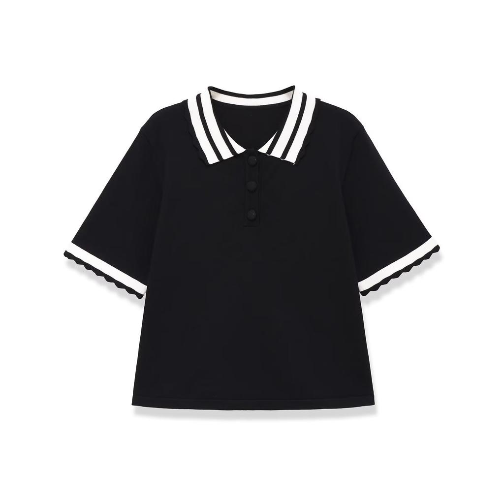 European and American style, new women's clothing, foreign style, contrasting color splicing POLO shirt and top 0387160