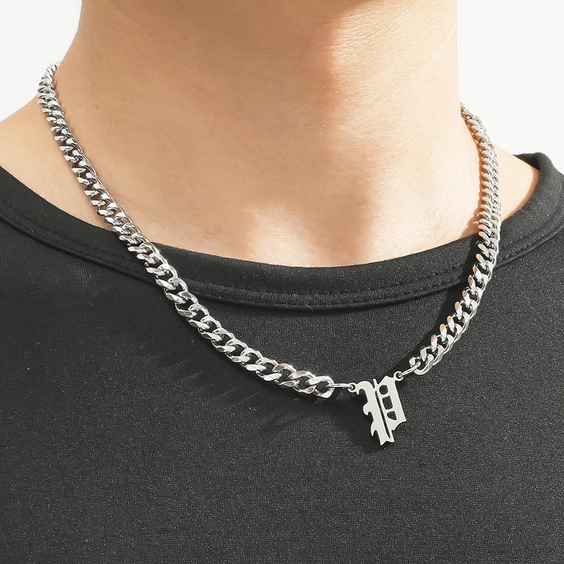 Stainless Steel English Letter Pendant Cuban Necklace - Hip-Hop Trend