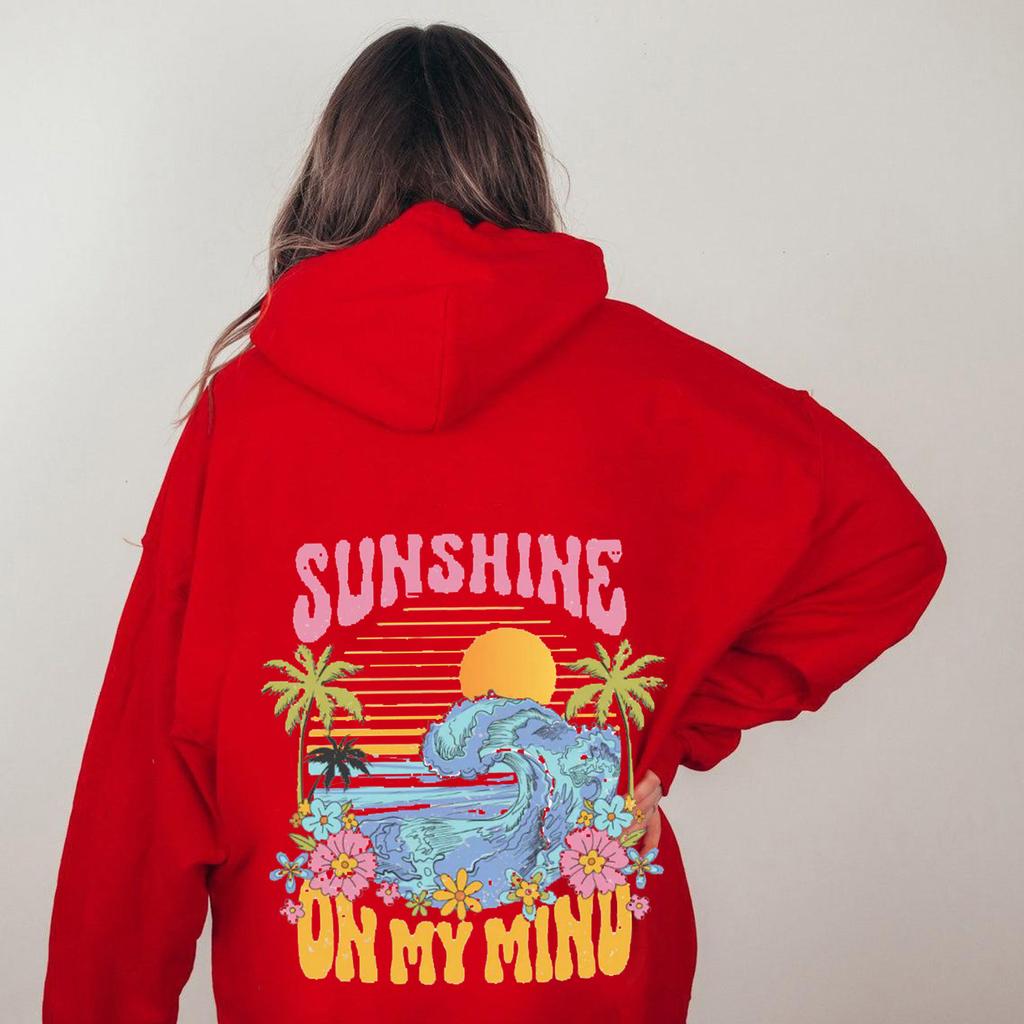 2025 Popular Fashion Hooded Sweater Ins Women's Shoulder Sleeves Fashion Sunshine Wave Sweater Print
