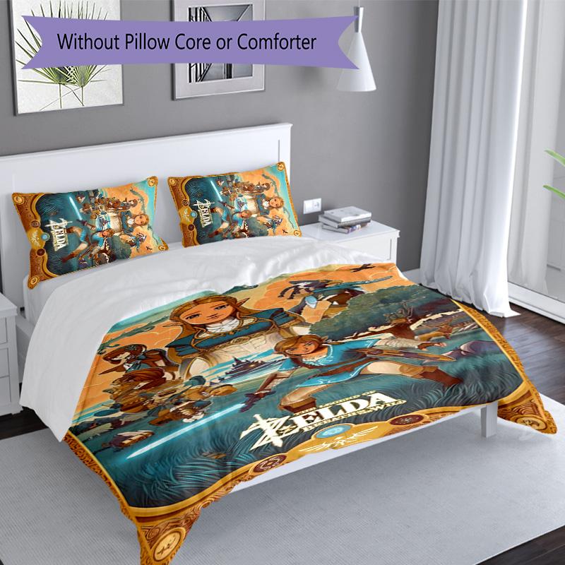 3pcs Cartoon Z-Zeldas pattern bedding set duvet cover set includes duvet cover &pillowcases, perfect all season bedroom decoration & gift