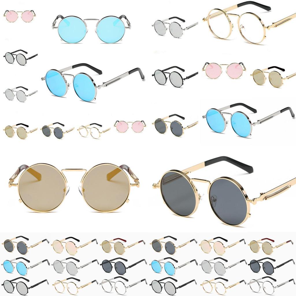 Vintage Retro Round Steampunk Sunglasses With Metal Frame And Uv400 Protection For Men And Women