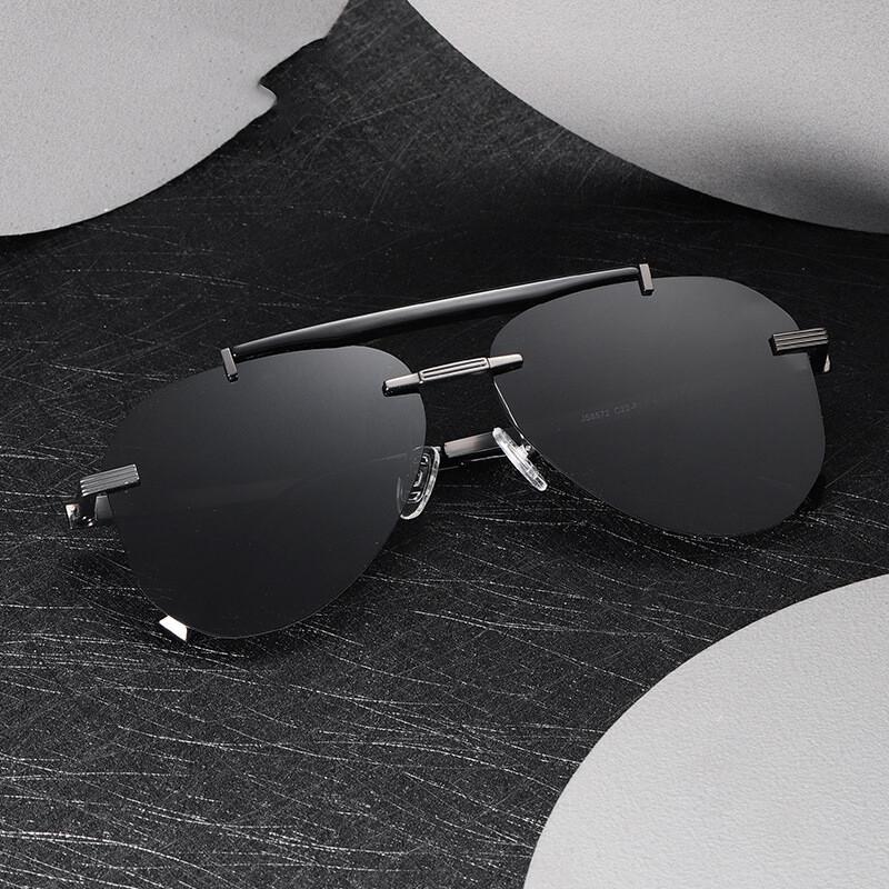 Trending Rimless Pilot Sunglasses Men Black UV400 HD Lens Eye Protection Fashion Sun Glasses Fishing