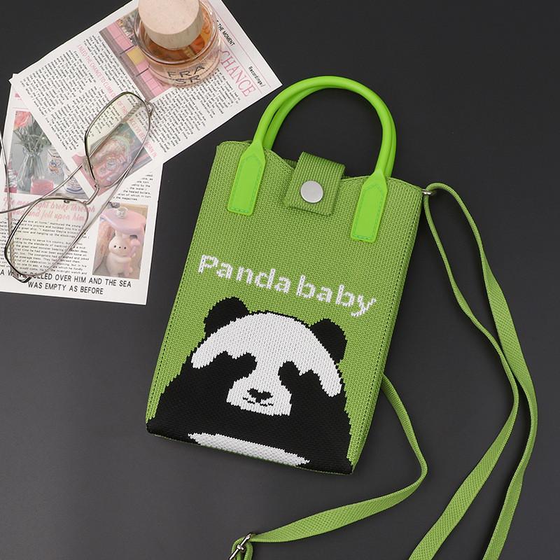 Playful Print Panda Knitted Handbag Stylish Small Crossbody Purse Perfect For Casual Outfits