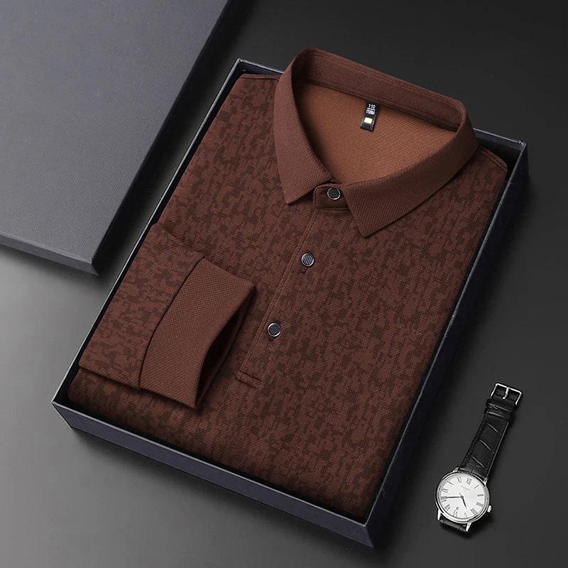 

Мужская повседневная рубашка поло с длинным рукавом и принтом, корейская версия, футболка, удобный универсальный топ S красный