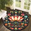 Bohemian Lotus Flower Round Rug Vintage Ethnic Colorful Floral Medallion Non-Slip Soft Carpet for Living Room Bedroom Yoga Room