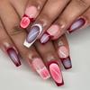 24/30PCS/BOX Cat Eyes False Nail 3D Bow Ripple Love Pearl Full Cover Fake Nail with Jelly Stickers Simple French Lines Nail Tips