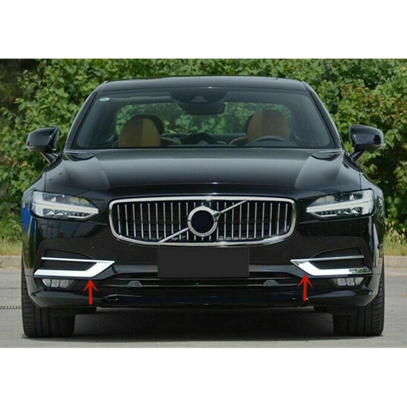 2pcs Chrome Front Fog Light Lamp Lower Bumper Cover Trim Frame Fit for Volvo S90