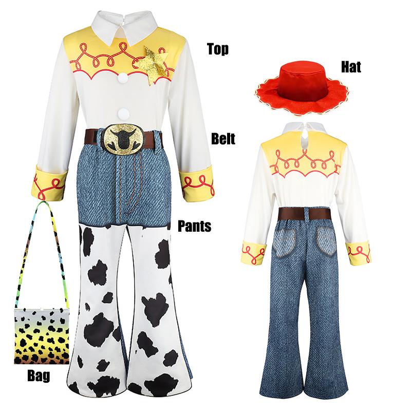 Toy Story Woody Dress Up Costume Kids Cosplay Jessie Top+Pants+Scarf+Belt Sets Girls Halloween Carnival Party Fancy Party Outfit