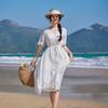 2024 Embroidered Ramie V-Neck Women's Mid-Sleeve Long Dress