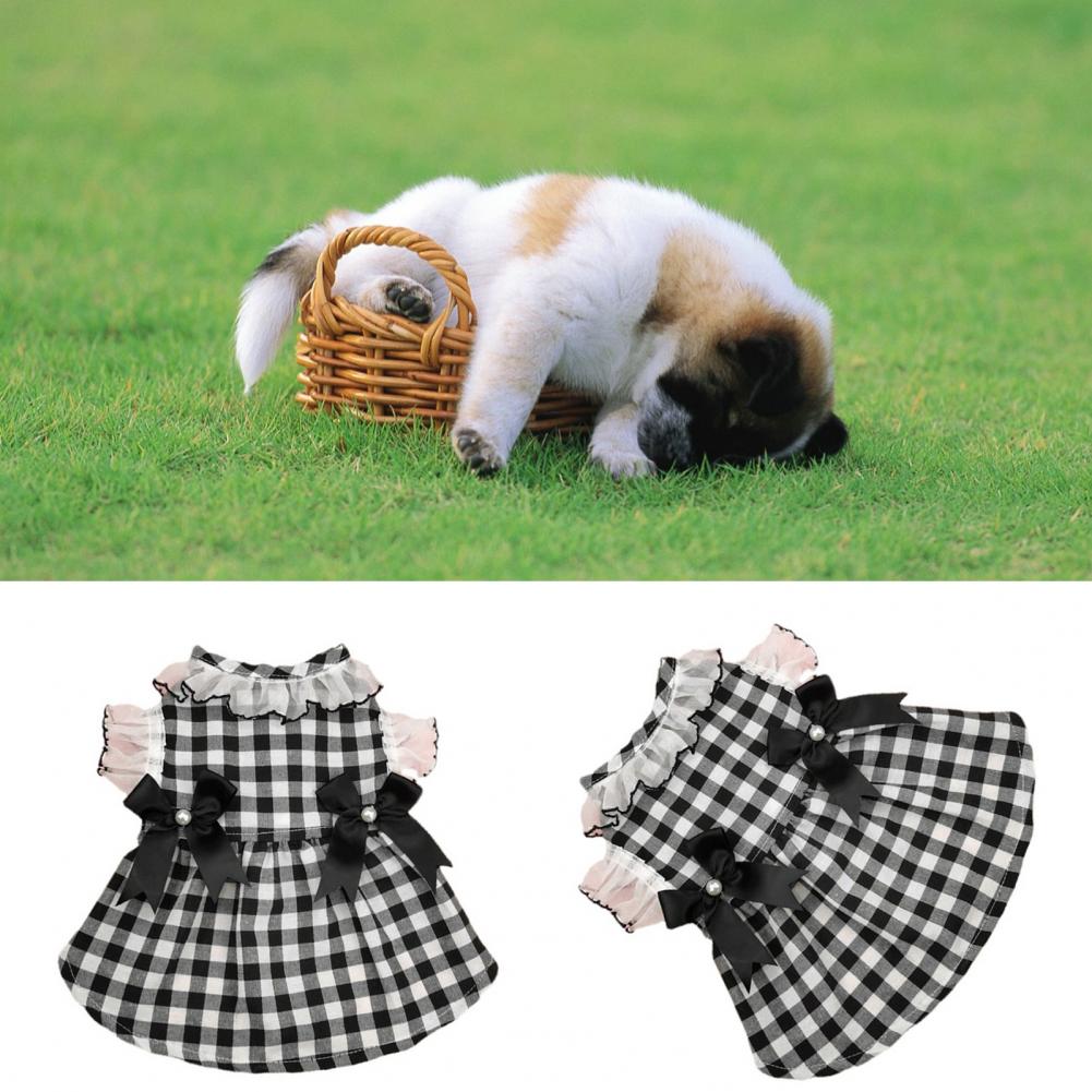 Pet Bowknot Dress Wonderful Breathable Cat Princess Dress Plaid Print Pet Dog Cat Bowknot Dress Pet Costume