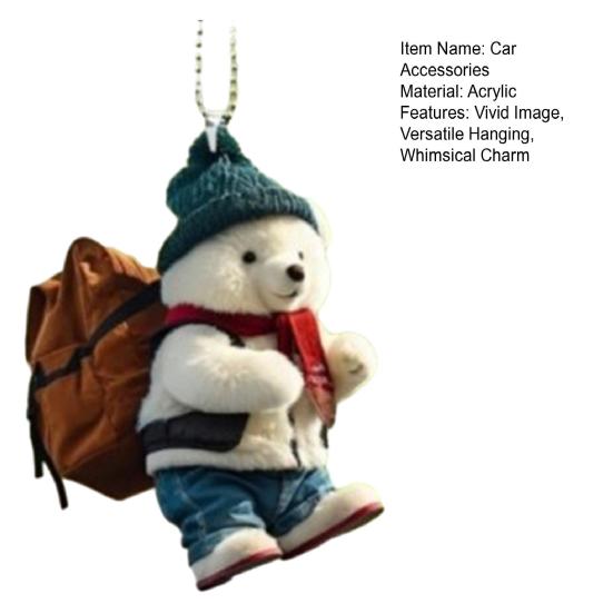 Cute Bear Rearview Mirror Pendant Stylish Backpack Bear Design Lifelike White Bear Ornament