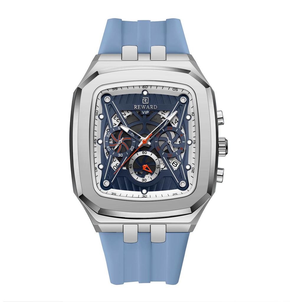 REWARD RD832260M 832260 Men Sport Quartz Watch Waterproof Silicone Band Chronograph Watch Square Case Wrist Watch for Men