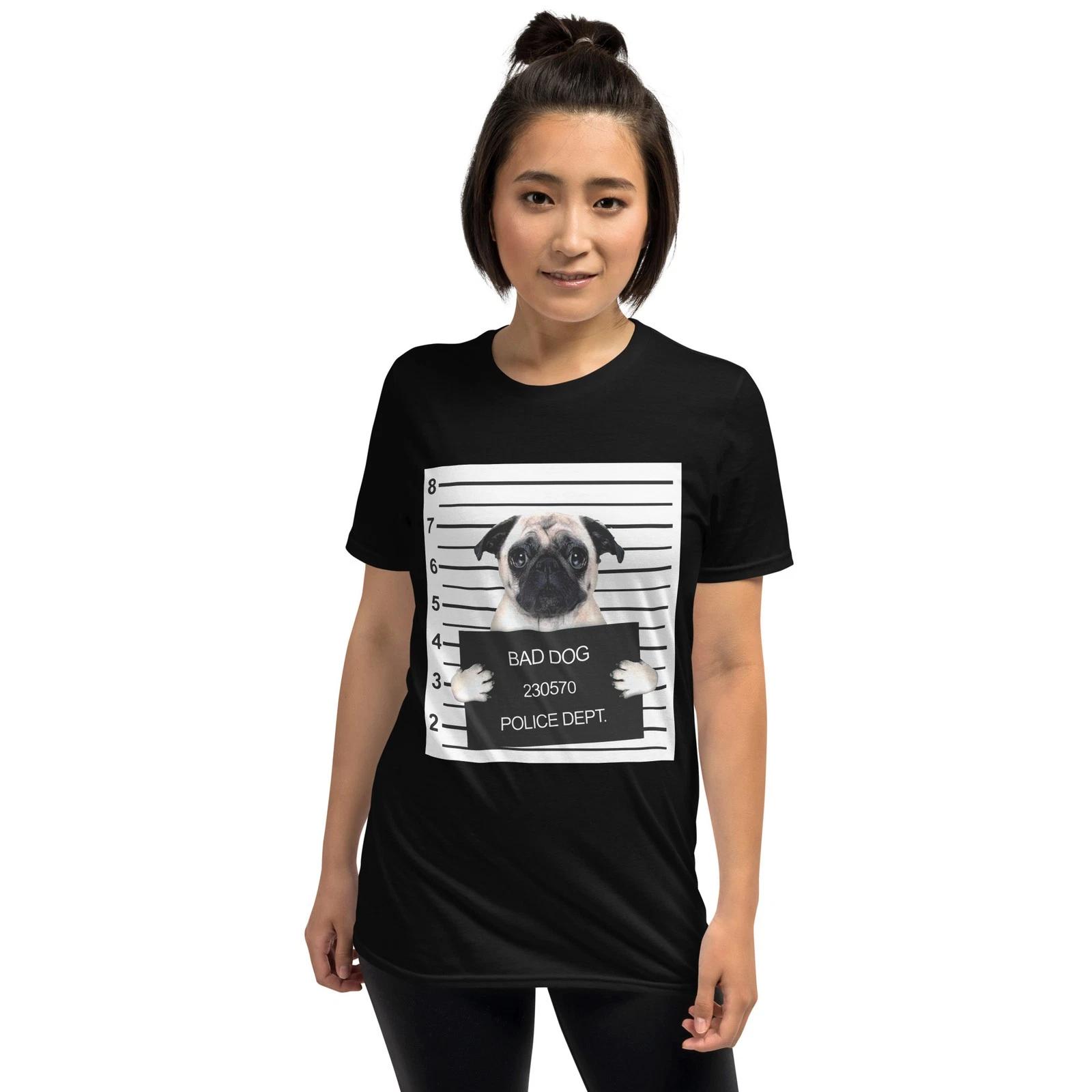 Funny Beautiful Bad Dog Mugshot (CUTE PUG) Dog Lover Short-Sleeve Unisex T-Shirt S