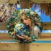 Vintage Round Metal Wall Art Earth Tone Floral Butterfly Girl Decor for Home Living Room Bedroom