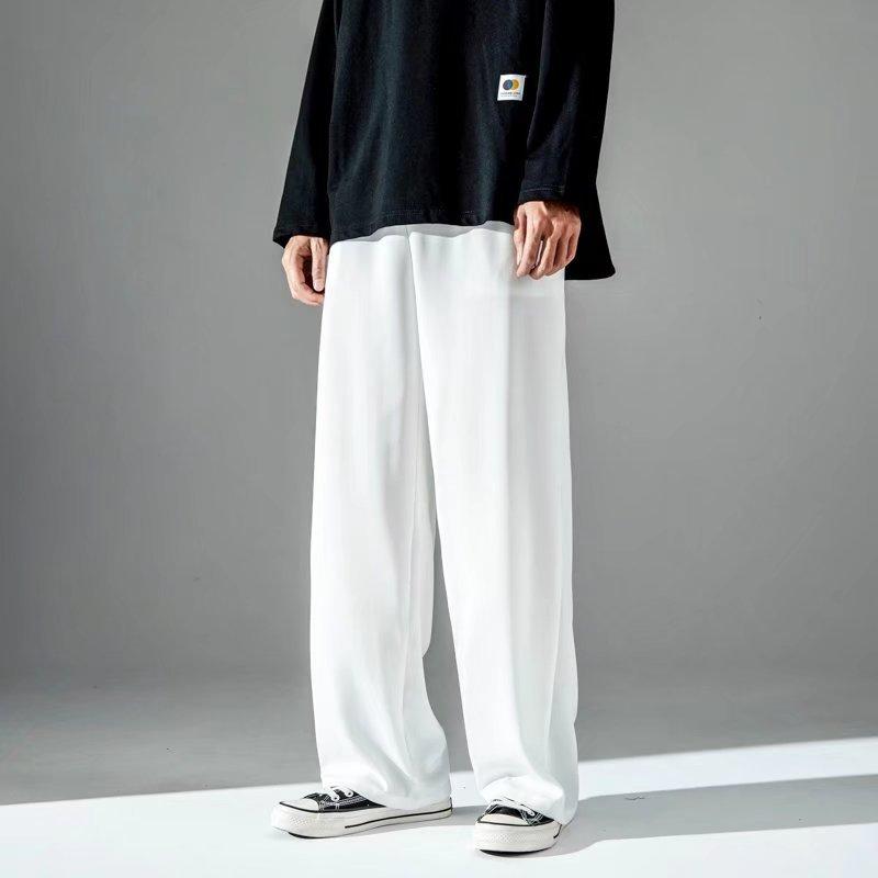 Ice pants men's loose straight vertical solid color simple youth casual trousers