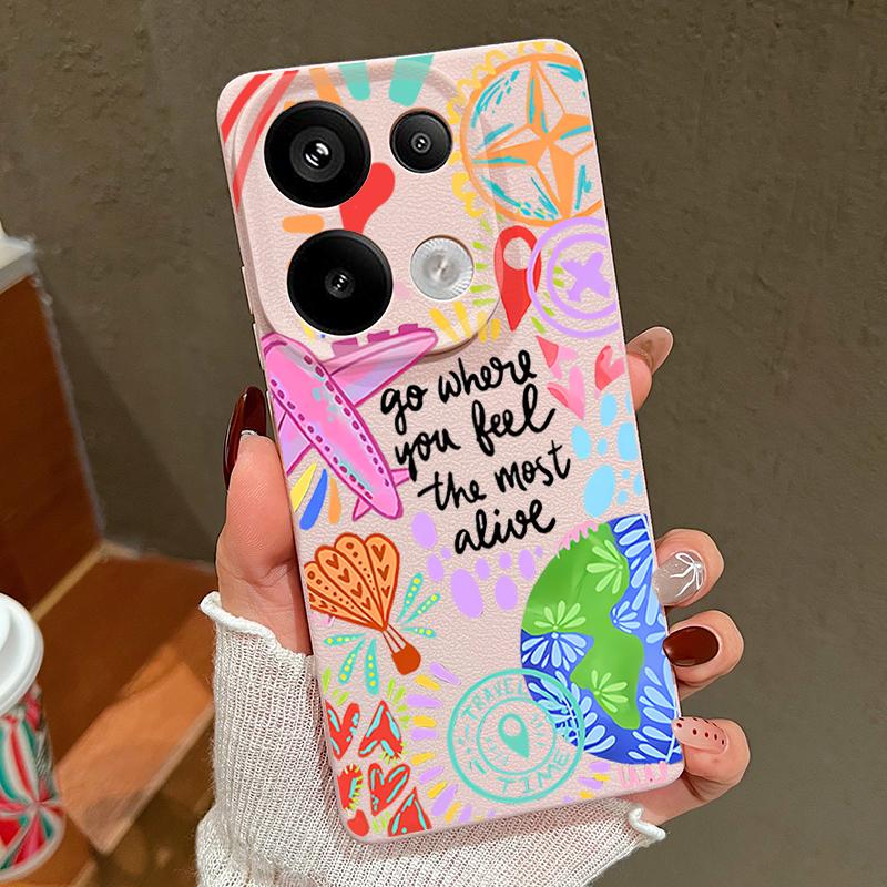 Cartoon Fire Balloon Pattern Case Xiaomi 14T 13T 11T Pro Leather Texture Silicone Cover Funda For Redmi Note 14 13 Pro 4G 5G 12 11