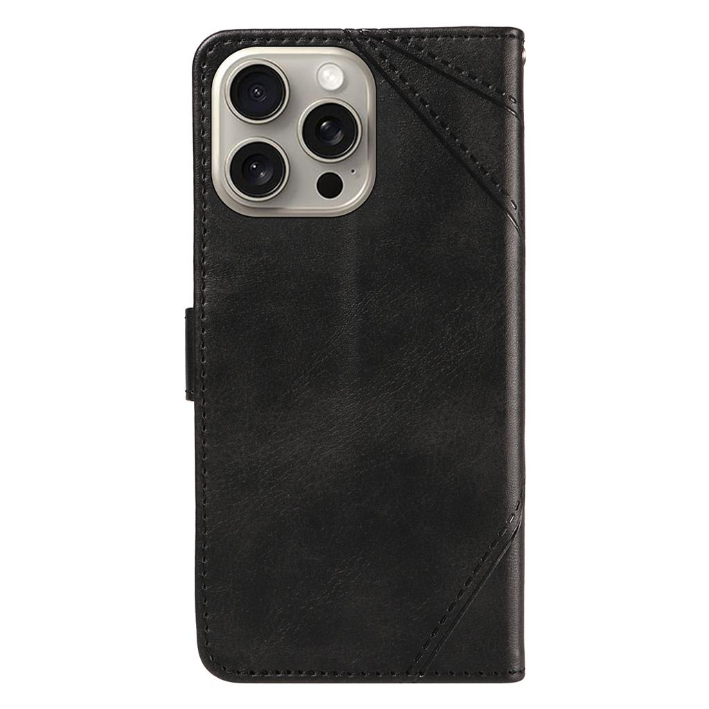 For iPhone 15 Pro Max Case Card Slots Lines Pattern PU Leather Phone Cover Stand