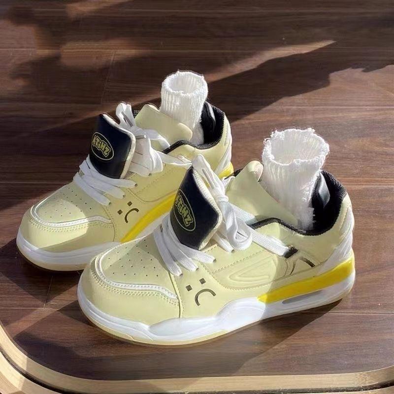 

National thick sole light yellow air cushion board shoes couple contrasting colors versatile casual skateboard shoes children 40 жовтий
