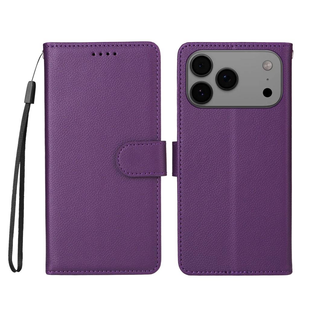 For iPhone 17 Pro Max Case RFID Blocking 3 Card Slots PU Leather Phone Cover with Wrist Strap