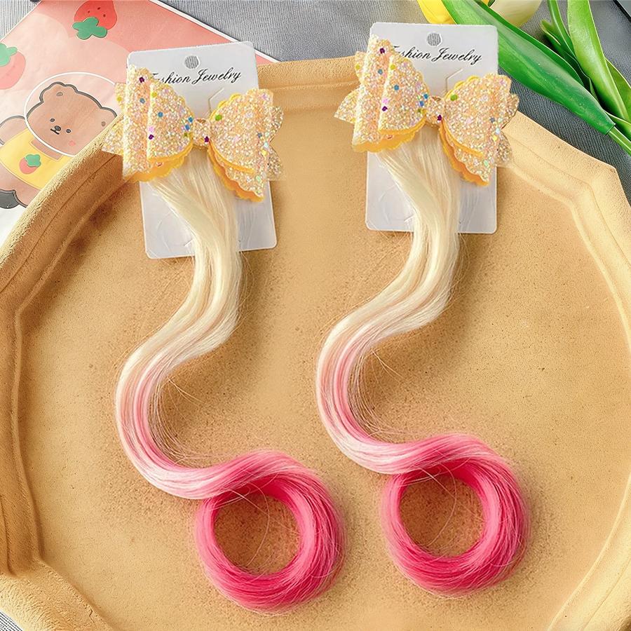 1/2pcs Cute Curly Hair Bowtie Wig Girls Hairpins Ombre Color Headwear Hair Clips For Princess Dress Up Birthday Gift Party Favor
