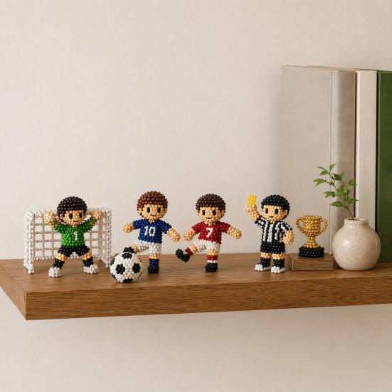 Beaded Football Player DIY Kit, 3D Tiny Beaded Figure Craft Kit, Cute Mini Soccer Player Bead Craft Set for Beginners Teens Adults