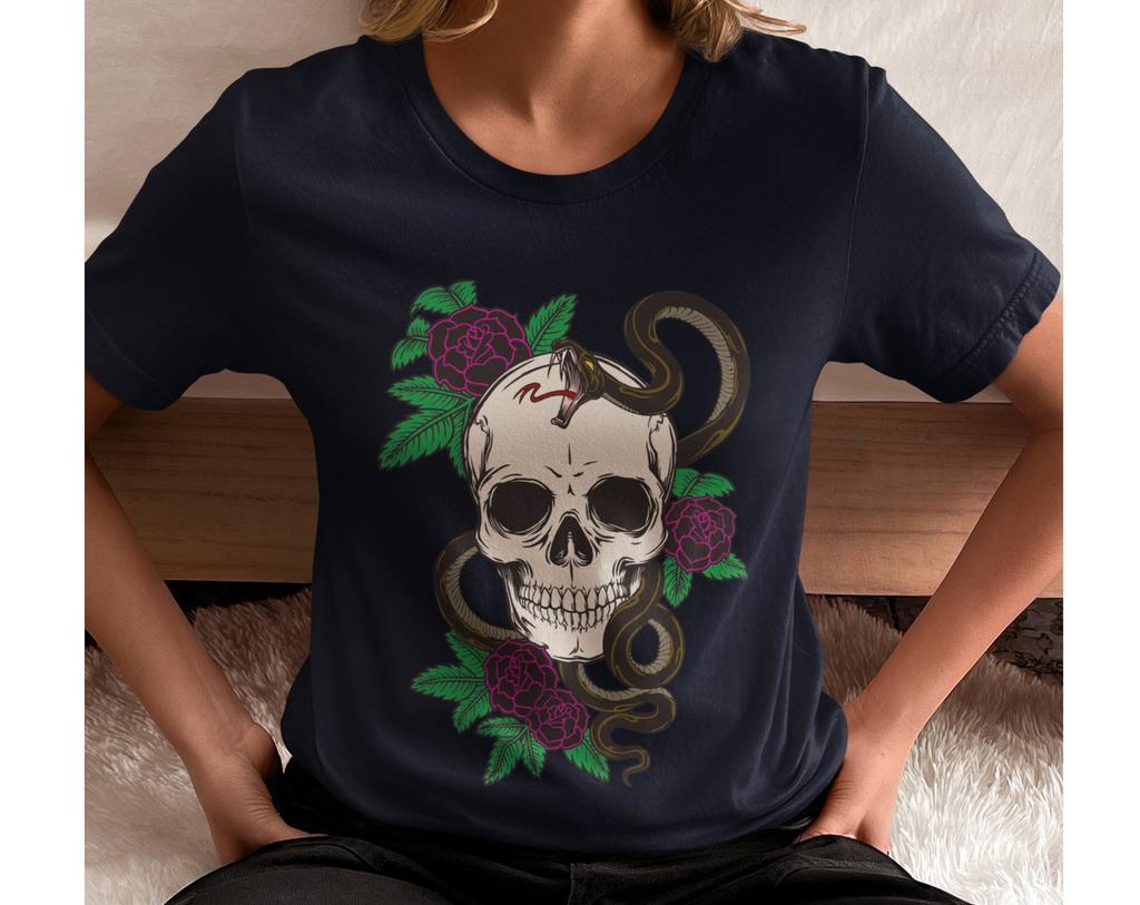 Snake + Skull Tee Serpent Goth Tattoo Art T-Shirt Unisex Jersey Short Sleeve
