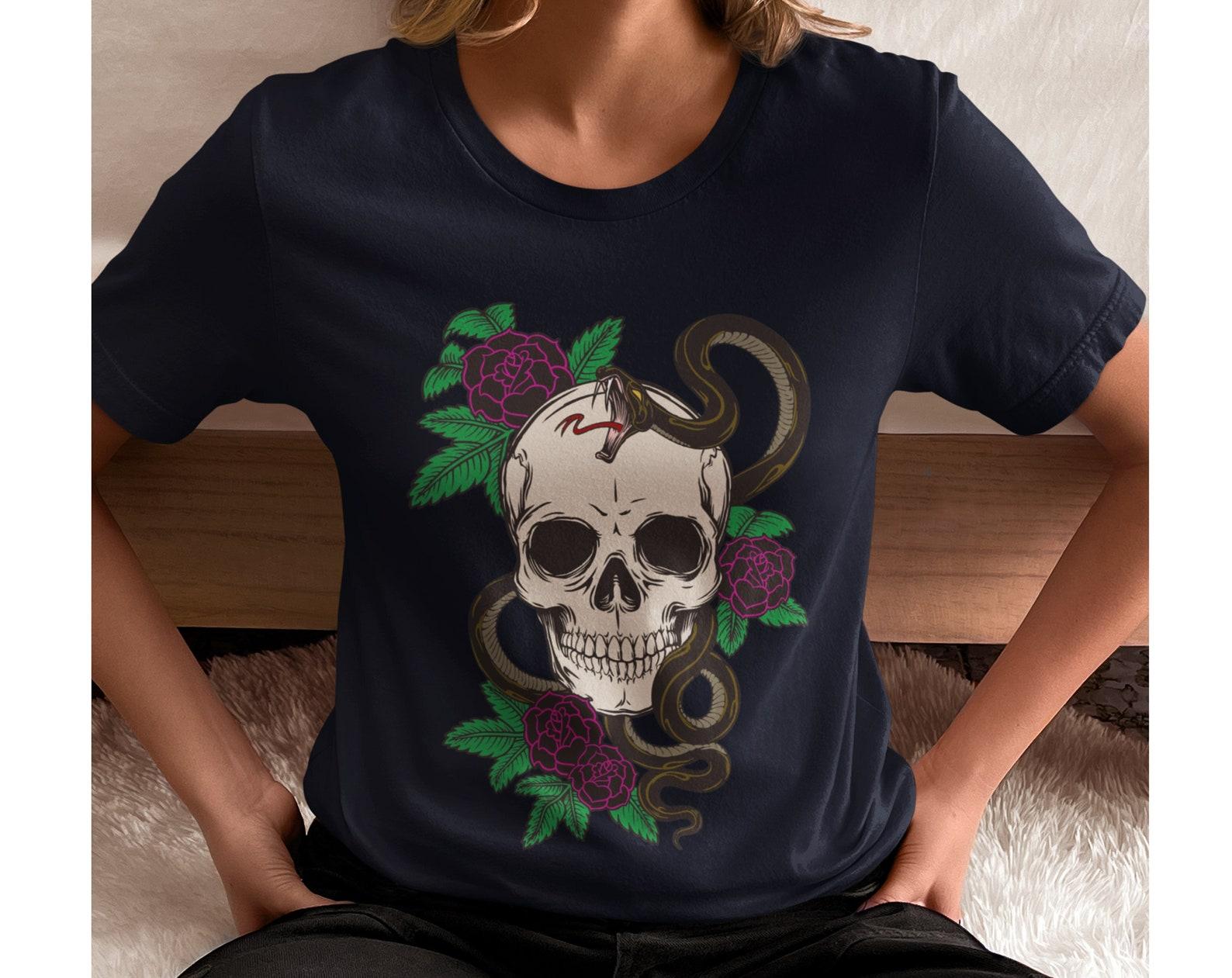 Snake + Skull Tee Serpent Goth Tattoo Art T-Shirt Unisex Jersey Short Sleeve S