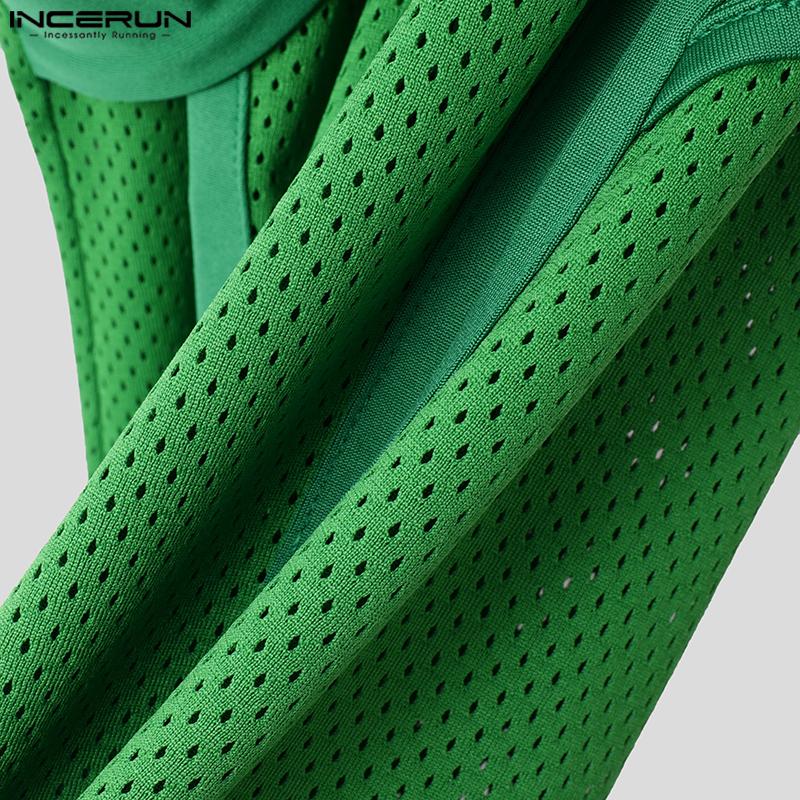 INCERUN Men Summer O Neck Sleeveless Patchwork Stretch Casual Sport Hollow Tank Tops