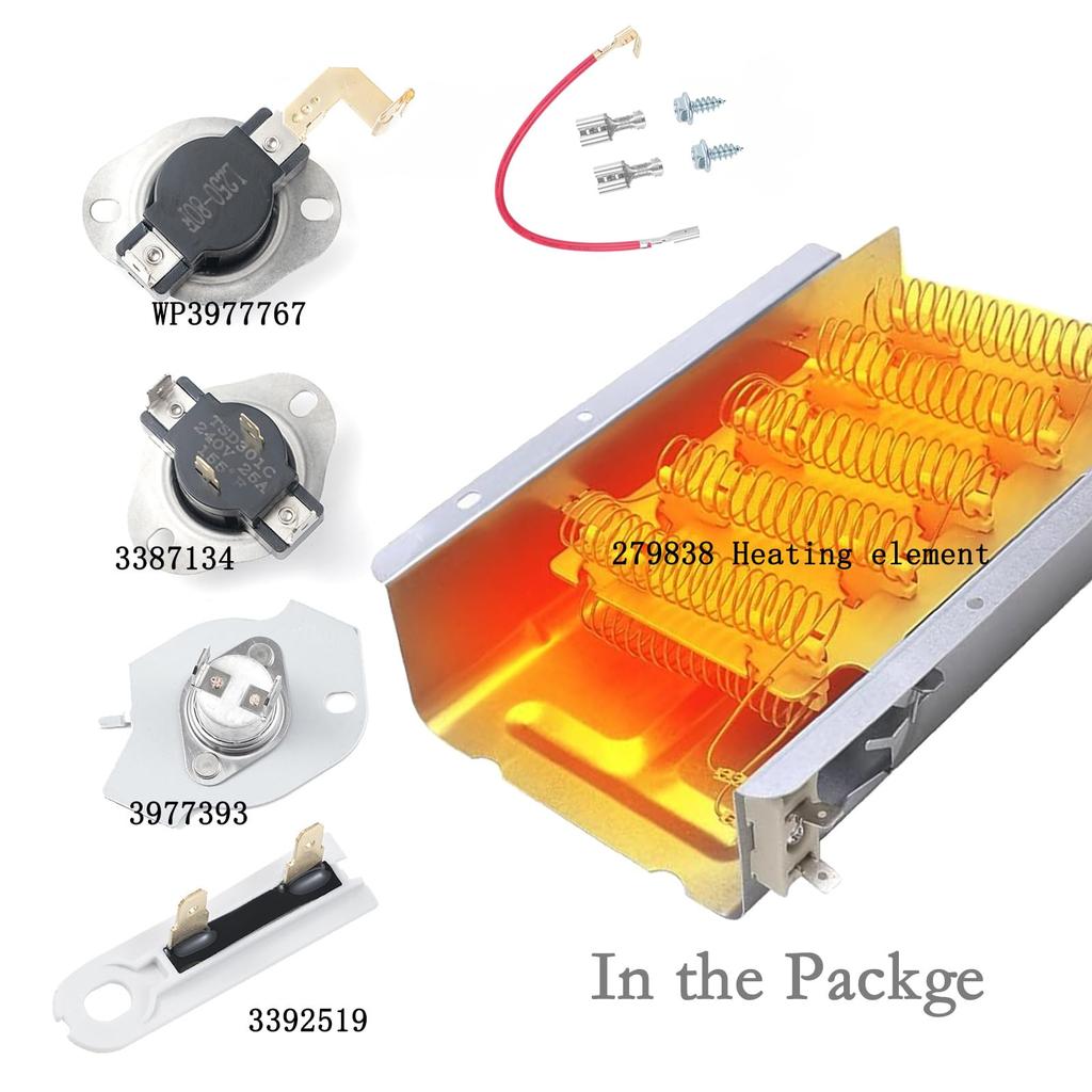 Replacement dryer heating element kit for and WED4616FW0 Whirl-pool WED4850HW0, WED49STBW1, WED4900XW0, WED4950HW0, WED4800XQ0, WED4800XQ1, (279838)
