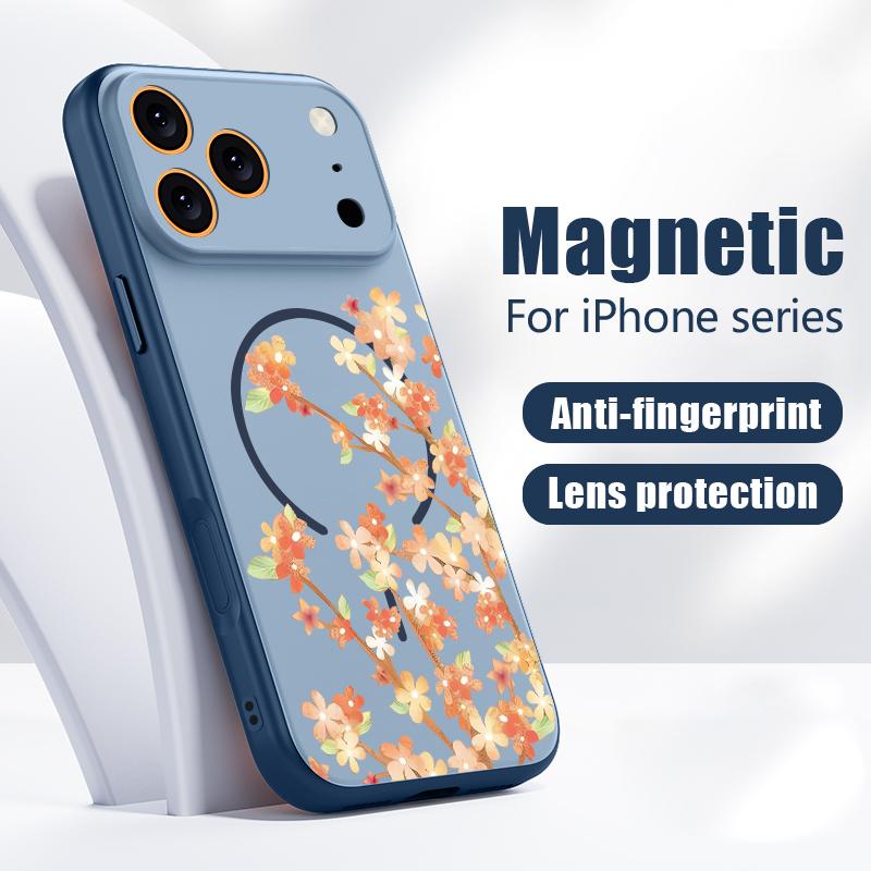 Orange Blossoms Floral Pattern For iPhone 17 Pro Max Funda iPhone 16 15 14 13 Pro Max Skin Feeling Magnetic For Magsafe Shockproof Bumper Cover