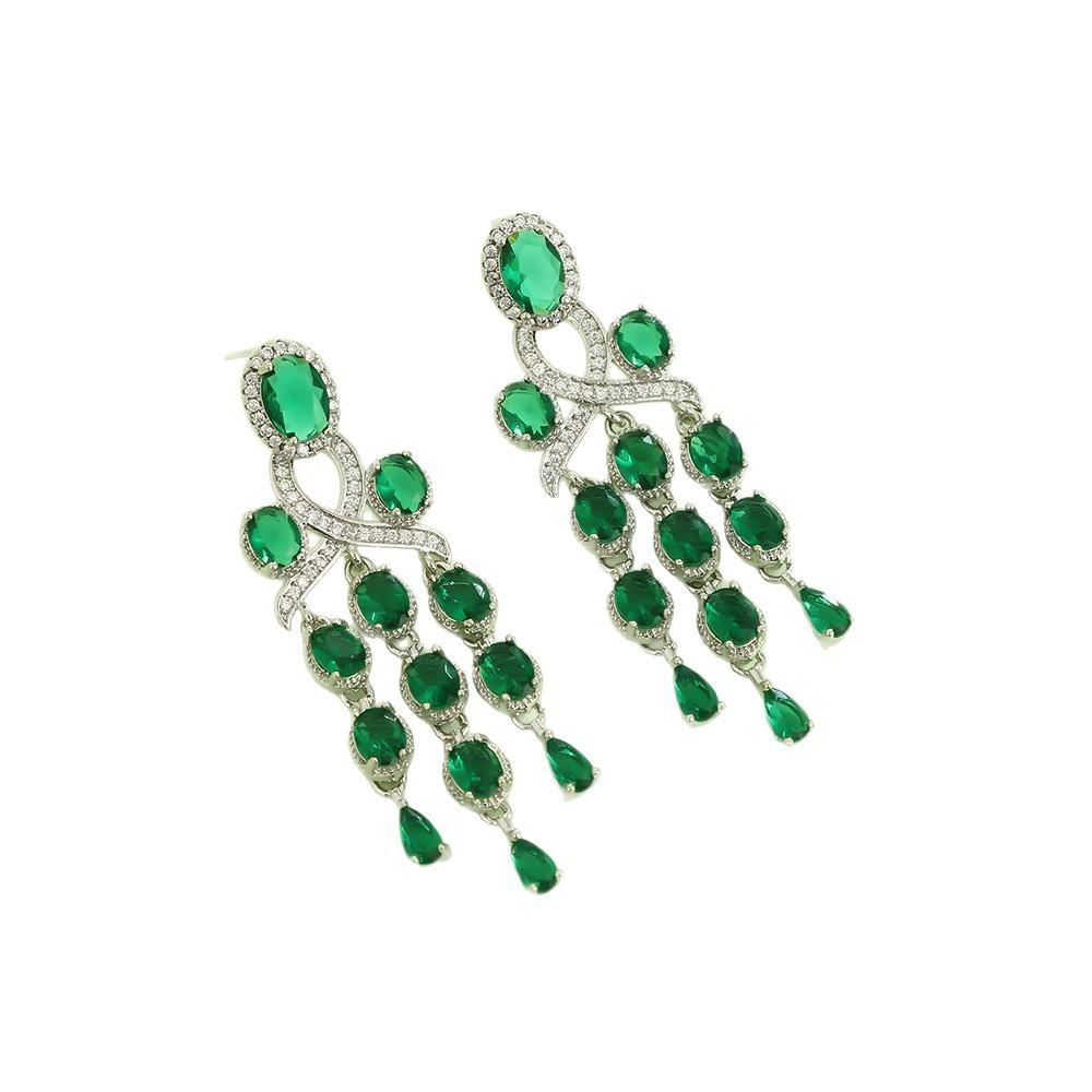 Fashion Butterfly Gold Plated Earrings With Green Zircon Gems For Women
