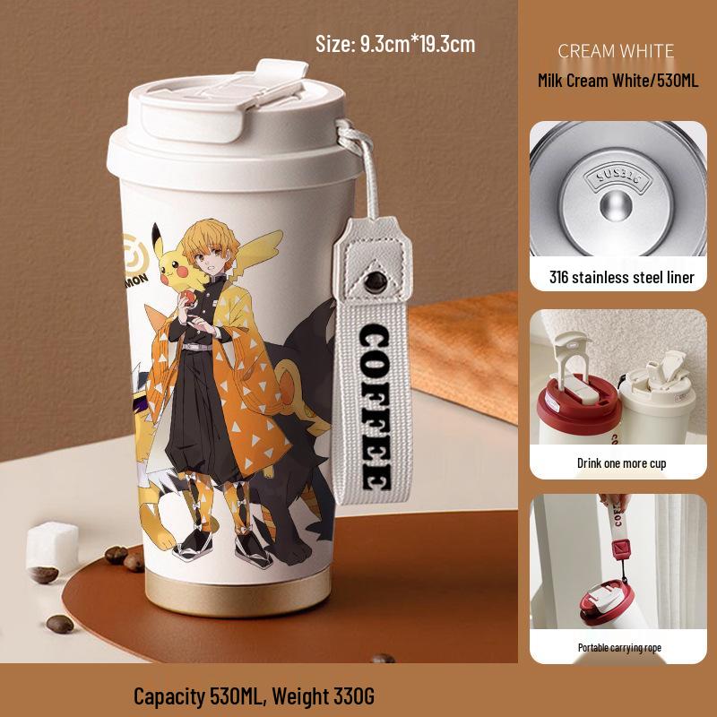 Demon Slayer Agatsuma Zenitsu Nerezový izolovaný hrnek se slámkou