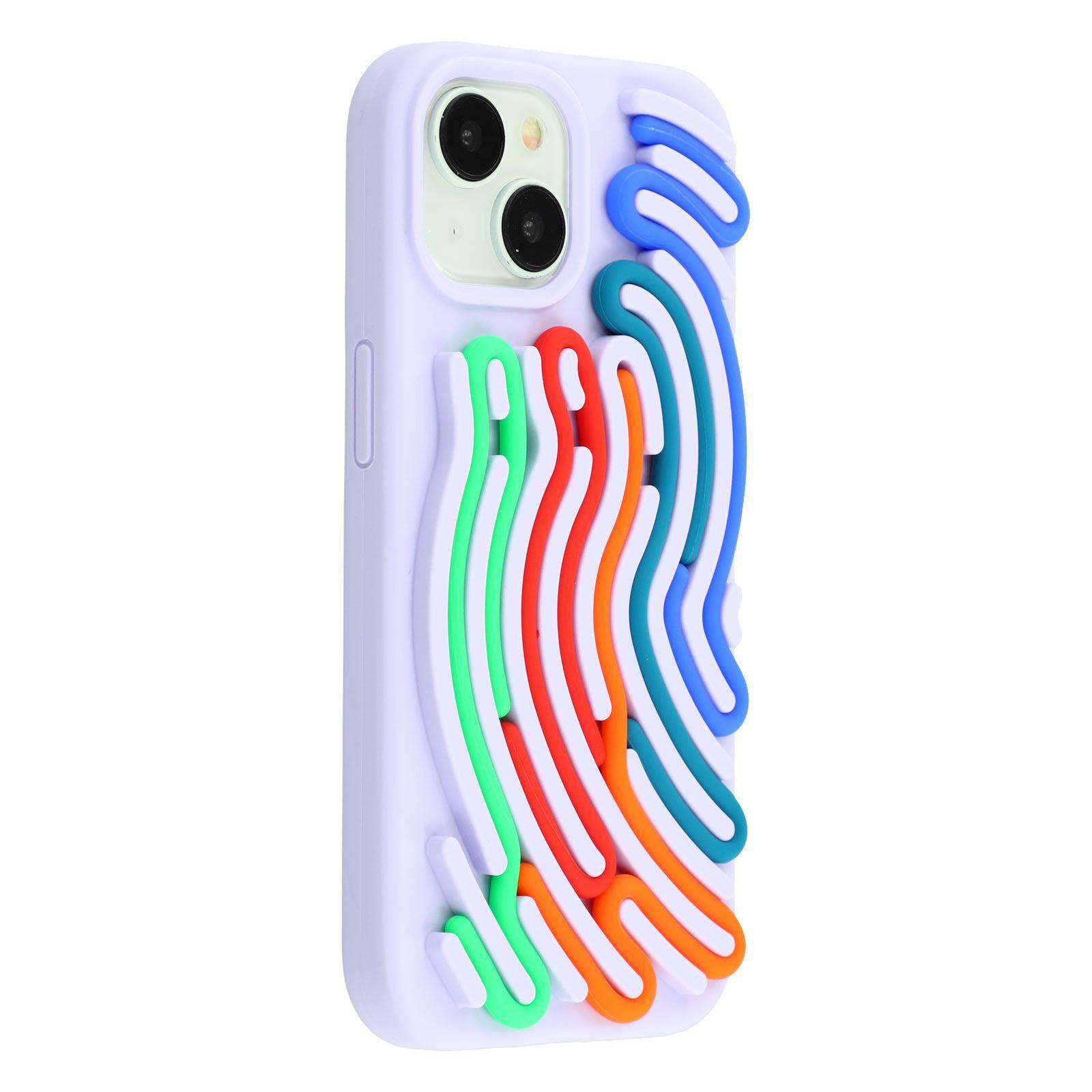 

For iPhone 14 Case 3D Stress Relief DIY Colorful Bar Silicone PC Phone Cover Arc Stripe Purple