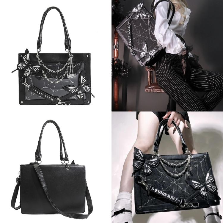 Punk Style Messenger Bags Halloween Gothic Butterfly Spiders Net Tote Bag