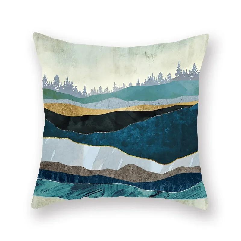 Geometric Mountains Sun Moon Creative Pillowcase Decorative Pillow Home Decor Golden Mountains Cushion Cover