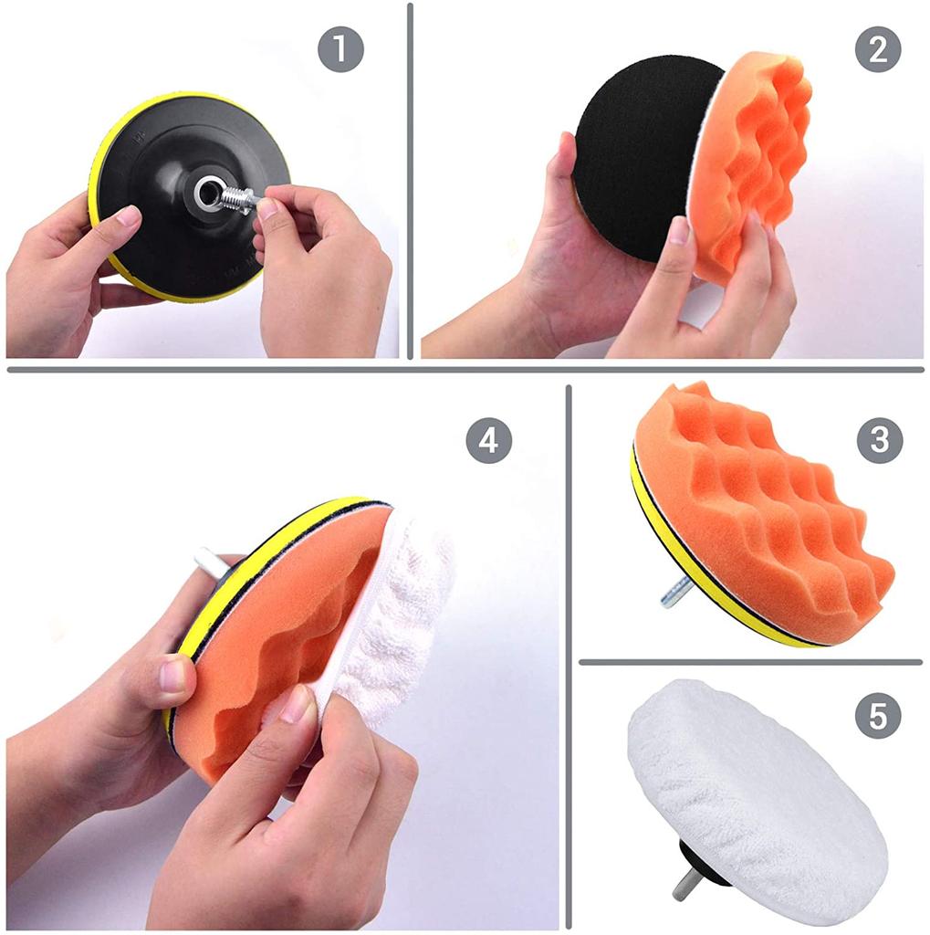 Car Polishing Sponge Pads Kit Foam Pad Buffer Kit Polishing Machine Wax Pads for Auto Motorcycle Motor Vehicle Removes Scratches