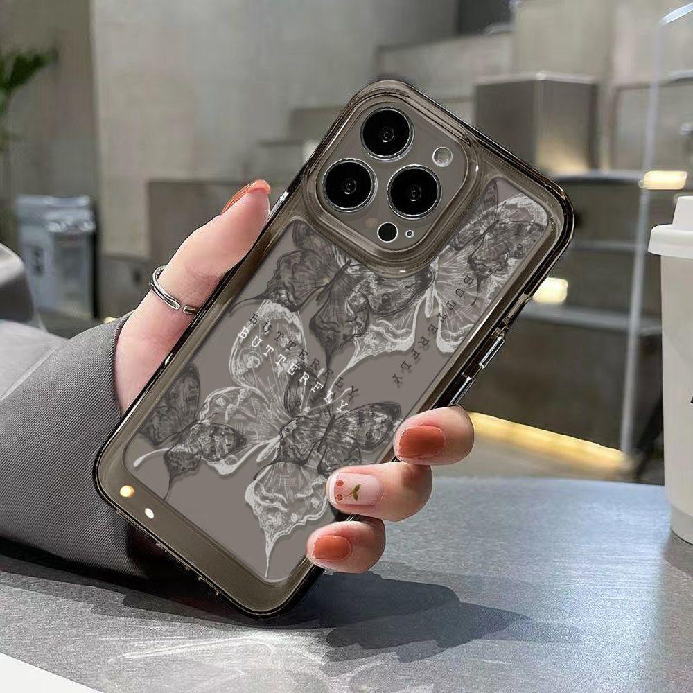 Black butterfly line for iPhone17PorMax transparent phone case 16Pro Apple 15 all-inclusive 13/14