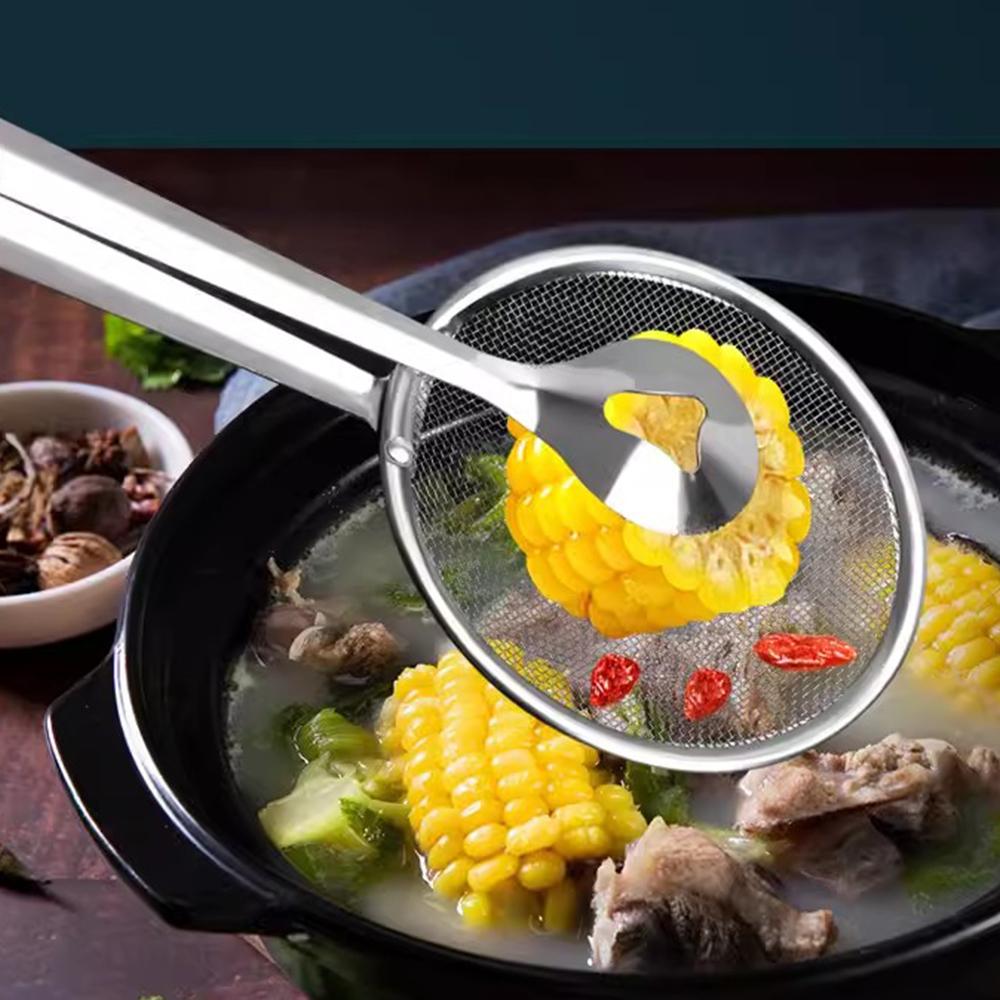 1PCS  2-in-1 Kitchen Multi-functional Stainless Steel Clamp Strainer Filter Spoon With Clip Food Kitchen Oil-Frying Salad BBQ Filter