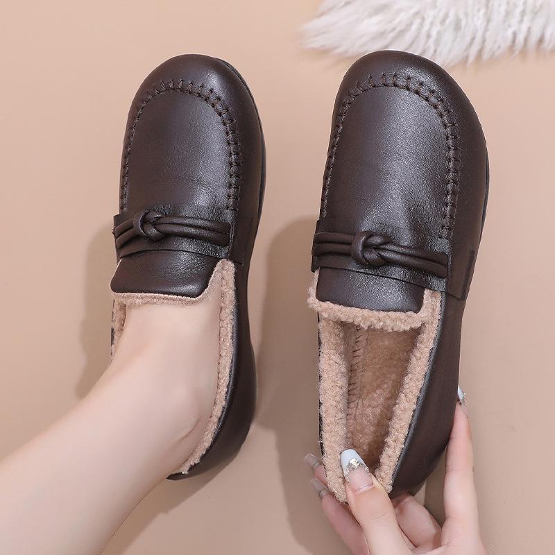 Fashion Women Shoes Winter New Sneakers Antiskid Thick Soled Cotton Plush Shoes Soft Soled Loafers Fashion Leather Shoes Zapatos Mujer