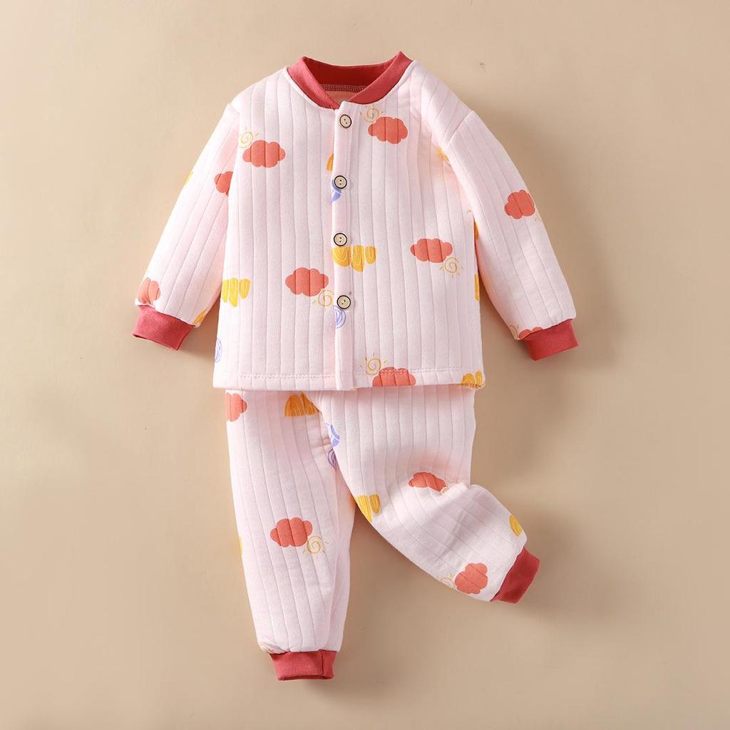 Newborn Three-Layer Warm Cotton Pajamas & Cardigan Set - Infant Class A Clothing