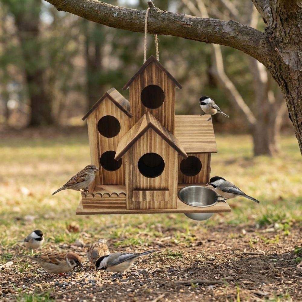 Weather Resistant Wooden Bird House Feeder Rustic Style Bird Breeding Box Backyard