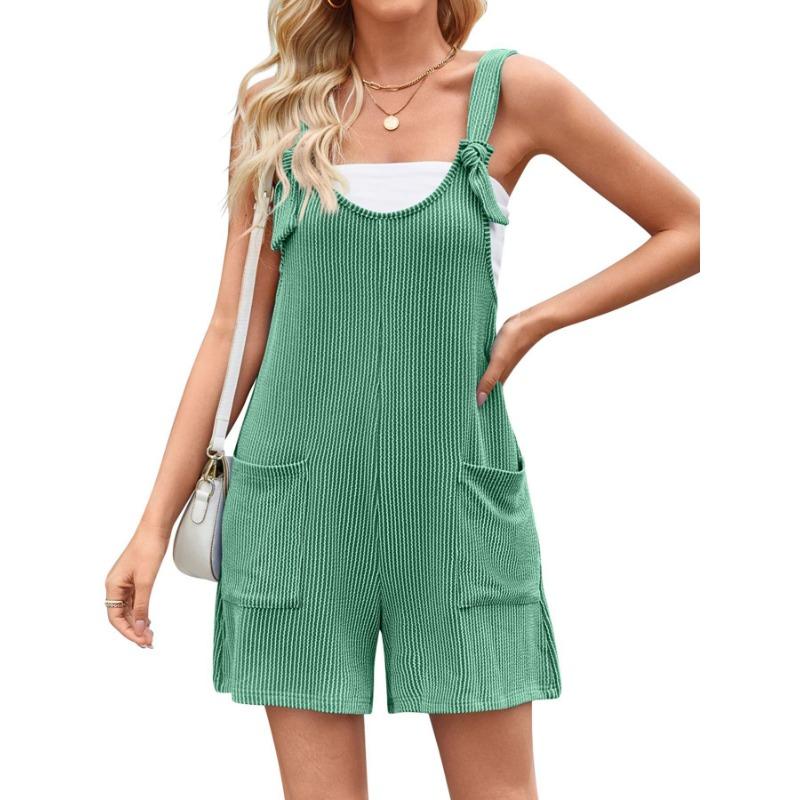 Damen Freizeit Ärmellos Taschen Gerade Locker Träger Kurzer Overall Jumpsuit