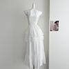 Fashion Clothing Vintage Sicilian Flower New Button White Suspender Dress Skirt
