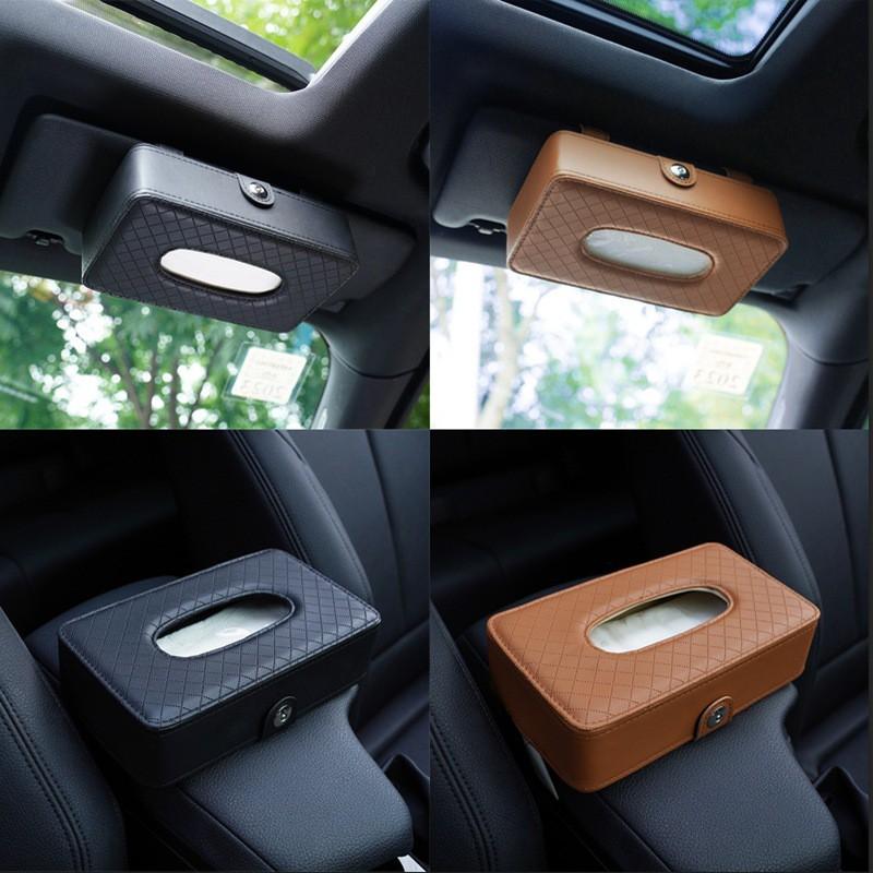 Car Tissue Holder Sun Visor Hanging Mount Leather Auto Interior Accessory Storage Box